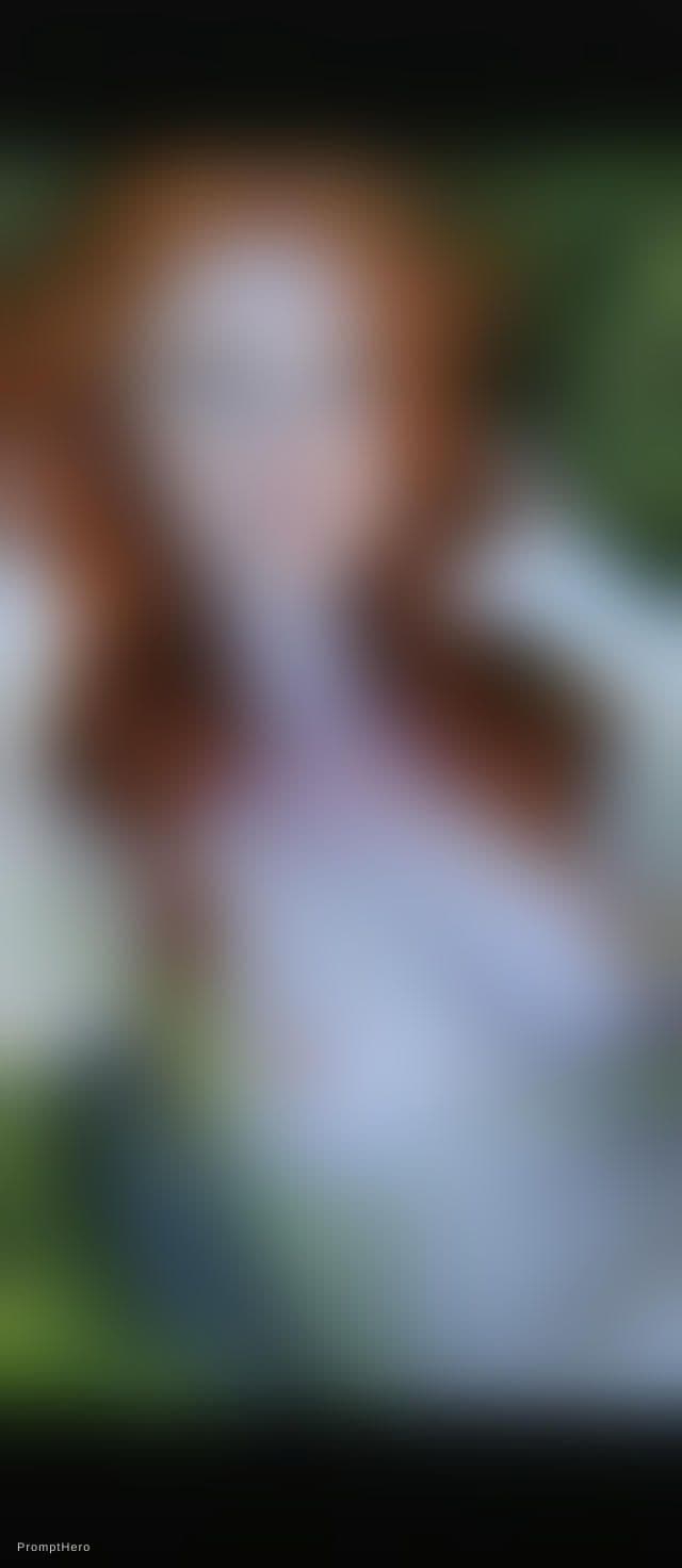 AI generated: A photorealistic portrait of a woman with vibrant, fiery red, wavy hair, seated in a field of tall g...