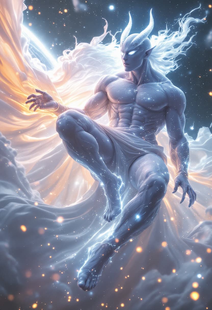AI generated: God of Life and souls full-body, Etherial, muscular, Glowing white and White eyes, epic, cinematic, ...