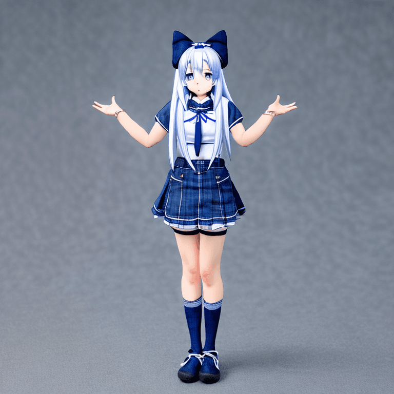 AI generated: anatomically correct, full body t-pose view of anime style wolf girl with dark Chambray blue and whi...