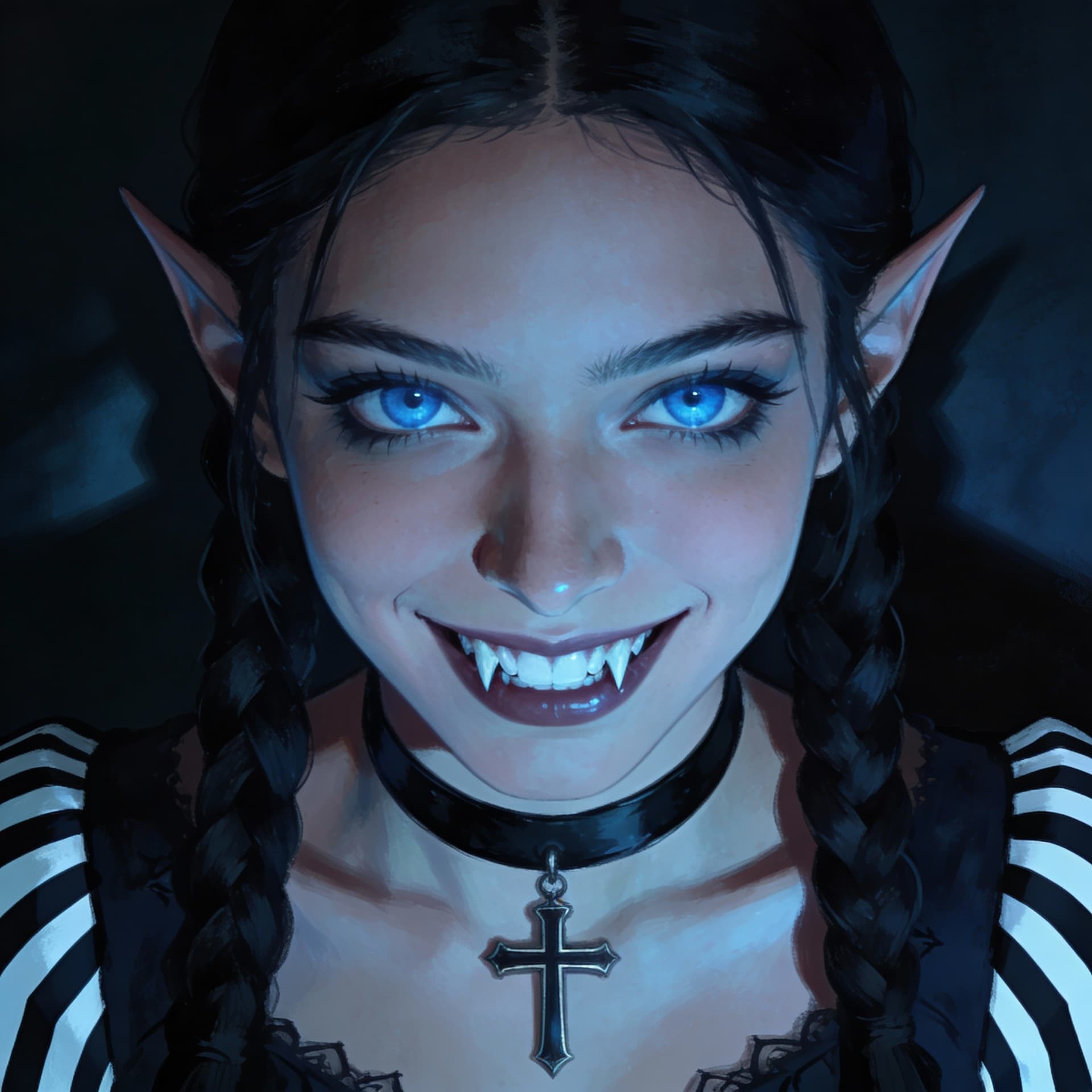 AI generated: A digital painting depicts a young, pale-skinned woman of indeterminate ethnicity, likely late teens...
