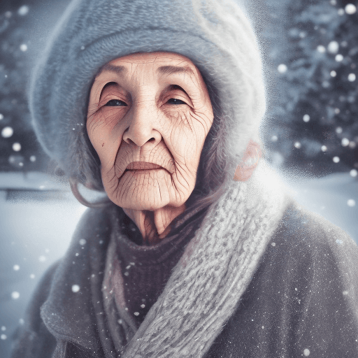 AI generated: photo realistic and detailes of a old woman in the street. Cold winter evening