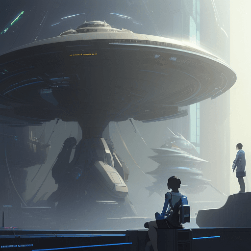 AI generated: sketches blueprint of futuristic sci-fi huge spacecraft, warp engines, formulas and annotations, sch...