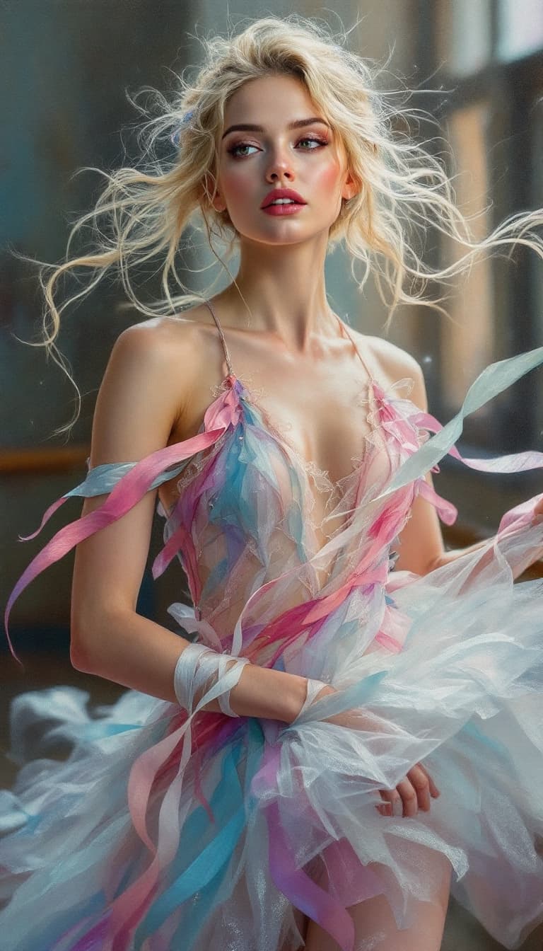 AI generated: Ethereal Ballerina in Luminous Motion": A captivating abstract painting portrays a dancer, embodying...