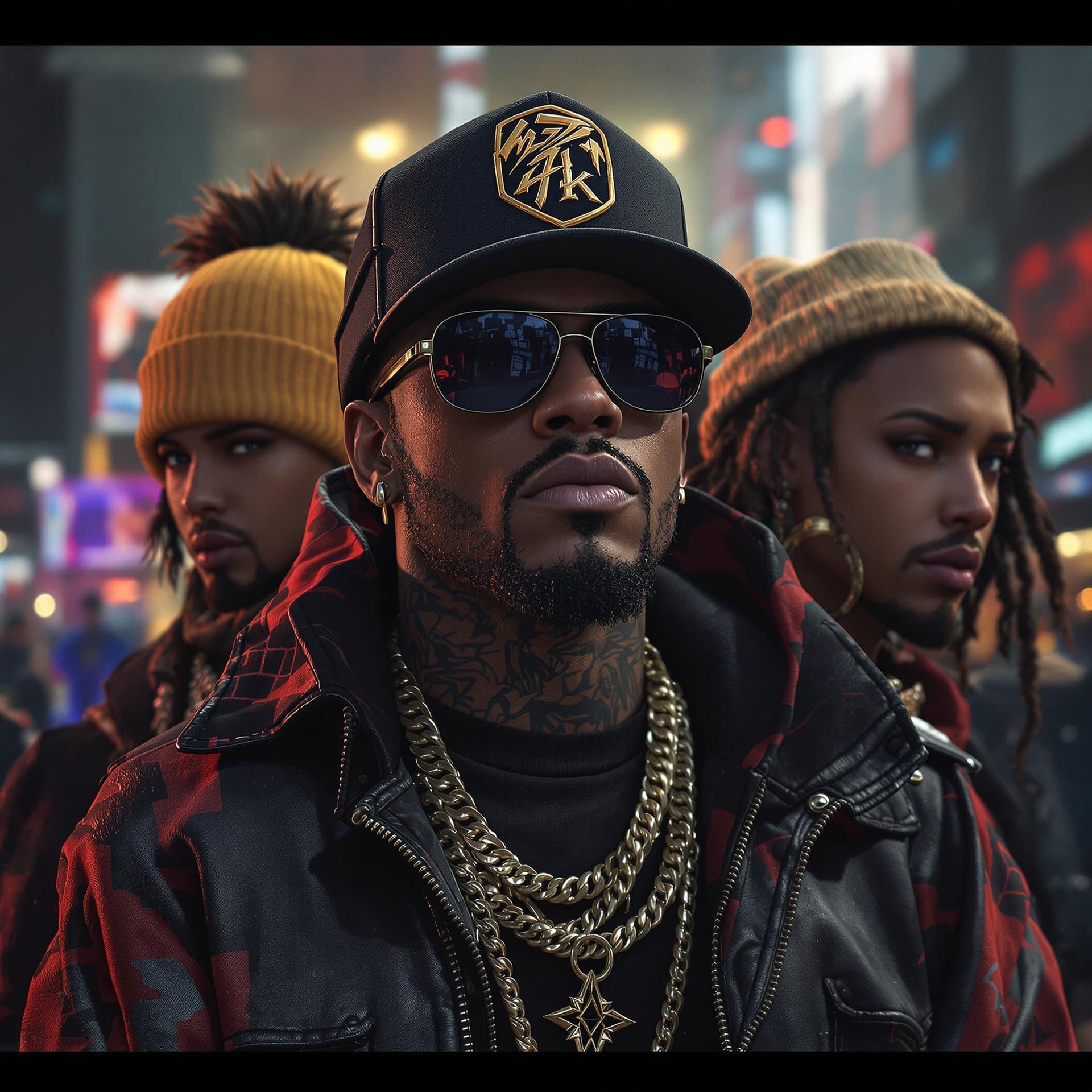 AI generated: hip hop characters, 4k, hyper realistic, focused, extreme details, unreal engine 5, cinematic, maste...