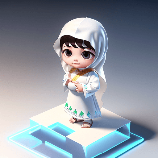 AI generated: Saudi child, wearing a traditional white dress, full body, isometric, 3D, cute, little adorable chib...