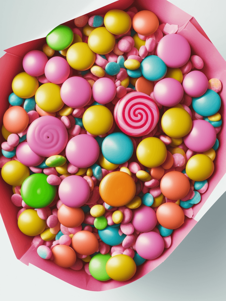 AI generated: still photo of a candy pack, low angle