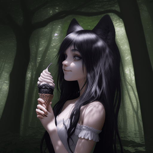 AI generated: Capture the moment when the emo girl takes a blissful pause in the enchanted forest, savoring her fa...