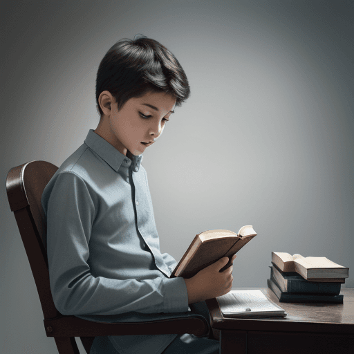 AI generated: A boy learning from books, alone, passionate, imagination, creative, concentration, Ambitious, Strat...