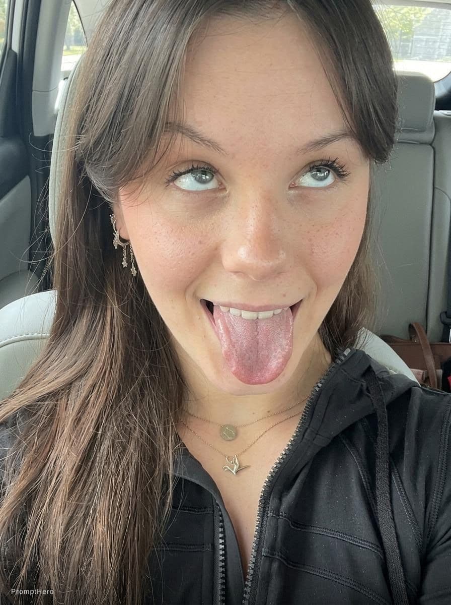 AI generated: She sticks her tongue out and rolls her eyes halfway back