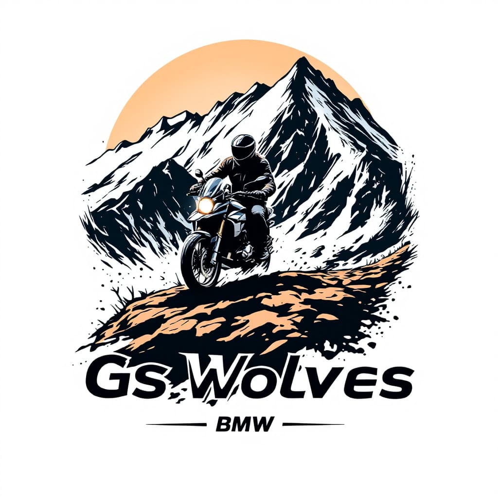 AI generated: Create a modern, dynamic logo for a BMW adventure motorcycle T-shirt. Imagine a rider conquering a c...
