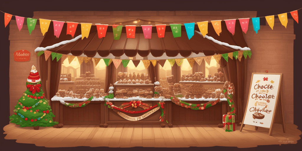 AI generated: banner about chocolate workshop, festive cartoon style, bright picture with high detailing