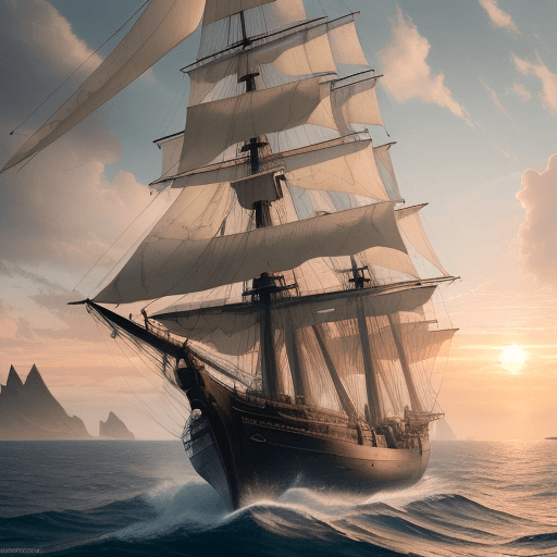 AI generated: Photo of a ultra realistic sailing ship, dramatic light, pale sunrise, cinematic lighting, battered,...