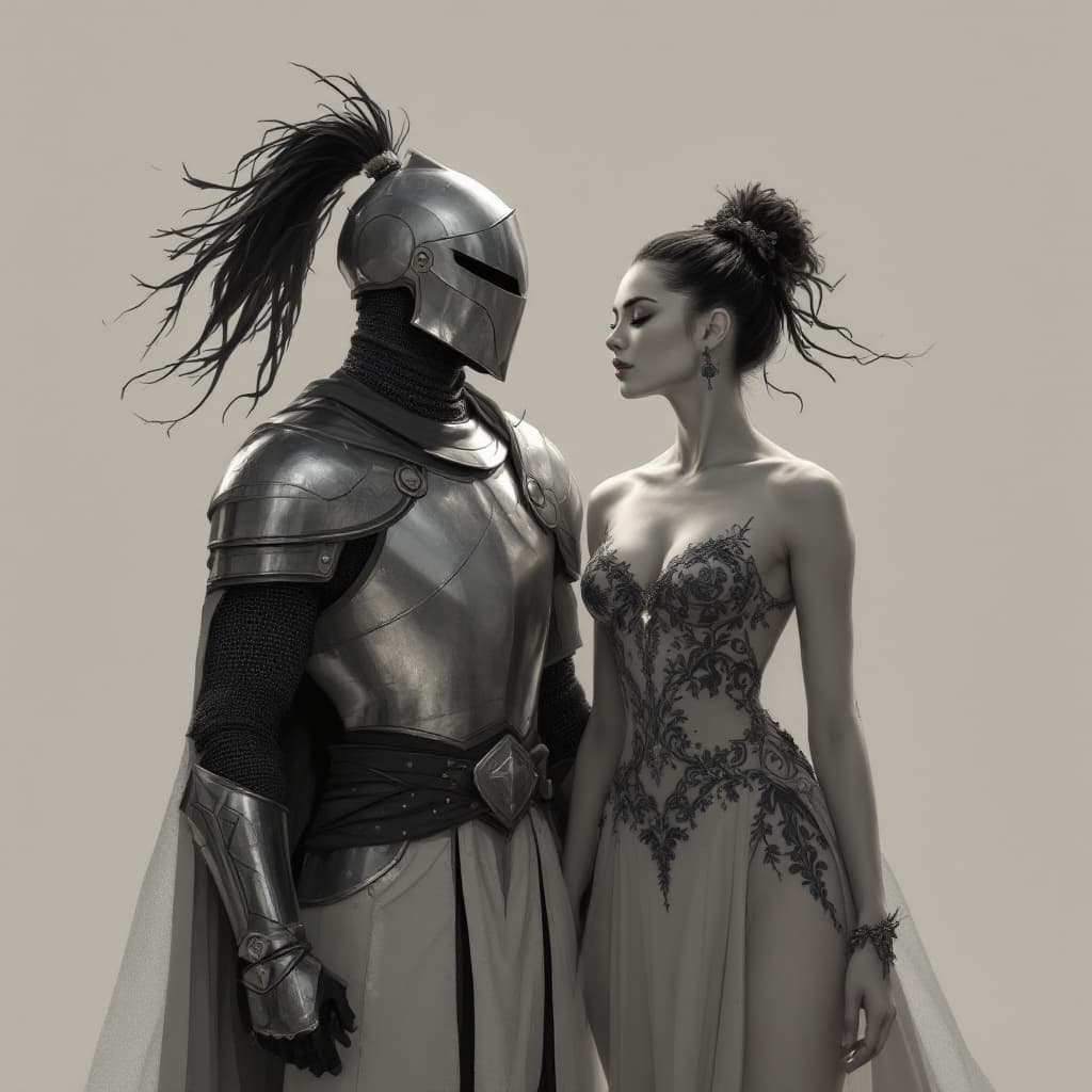 AI generated: Heroic Duo: An artistic portrayal of The Knight and The Dancer standing side by side, radiating dete...