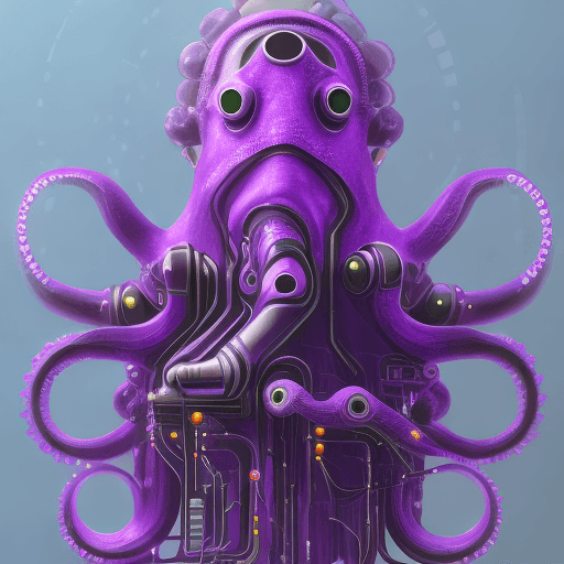 AI generated: portrait of an cyberpunk purple octopus