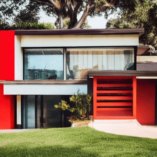 AI generated: Hyper-realistic eye level exterior photo of a mid century-modern style house overlooking the ocean, ...