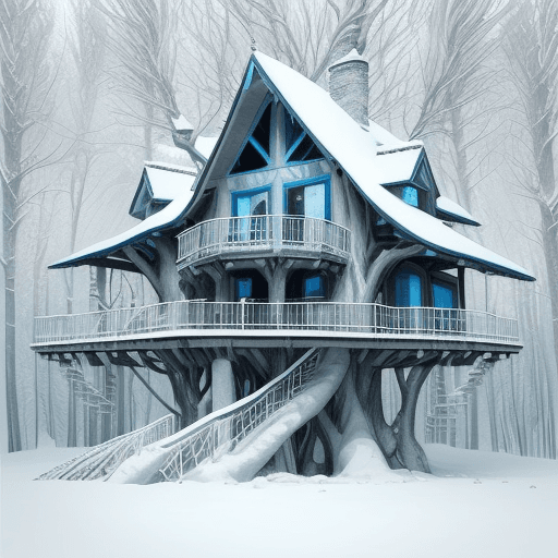 AI generated: treehouse | wintery sky landscapes heaps of snow and beautiful white covered trees! beauty of Winter...