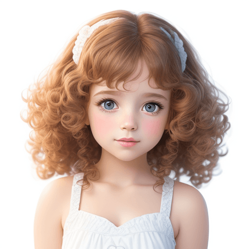 AI generated: A very cute girl, 9 years old, CURLY HAIR, Disney style, 8k, ultra detailed, background white, clean...