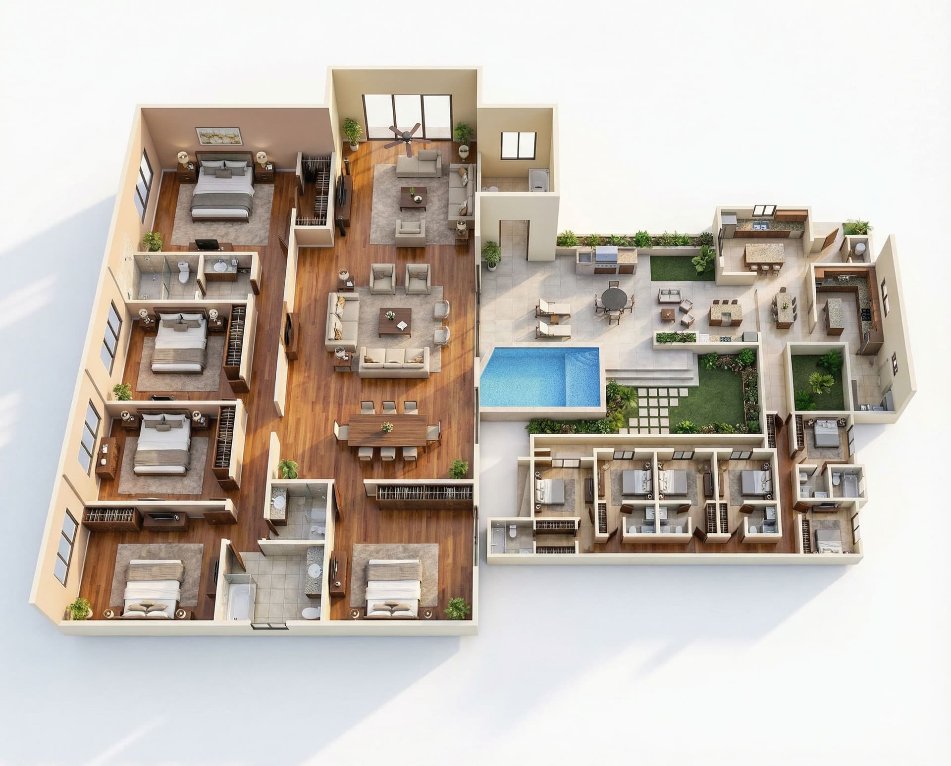 AI generated: Crie uma planta baixa 3D renderizada, fotorrealista e de alta resolução, baseada no layout residenci...
