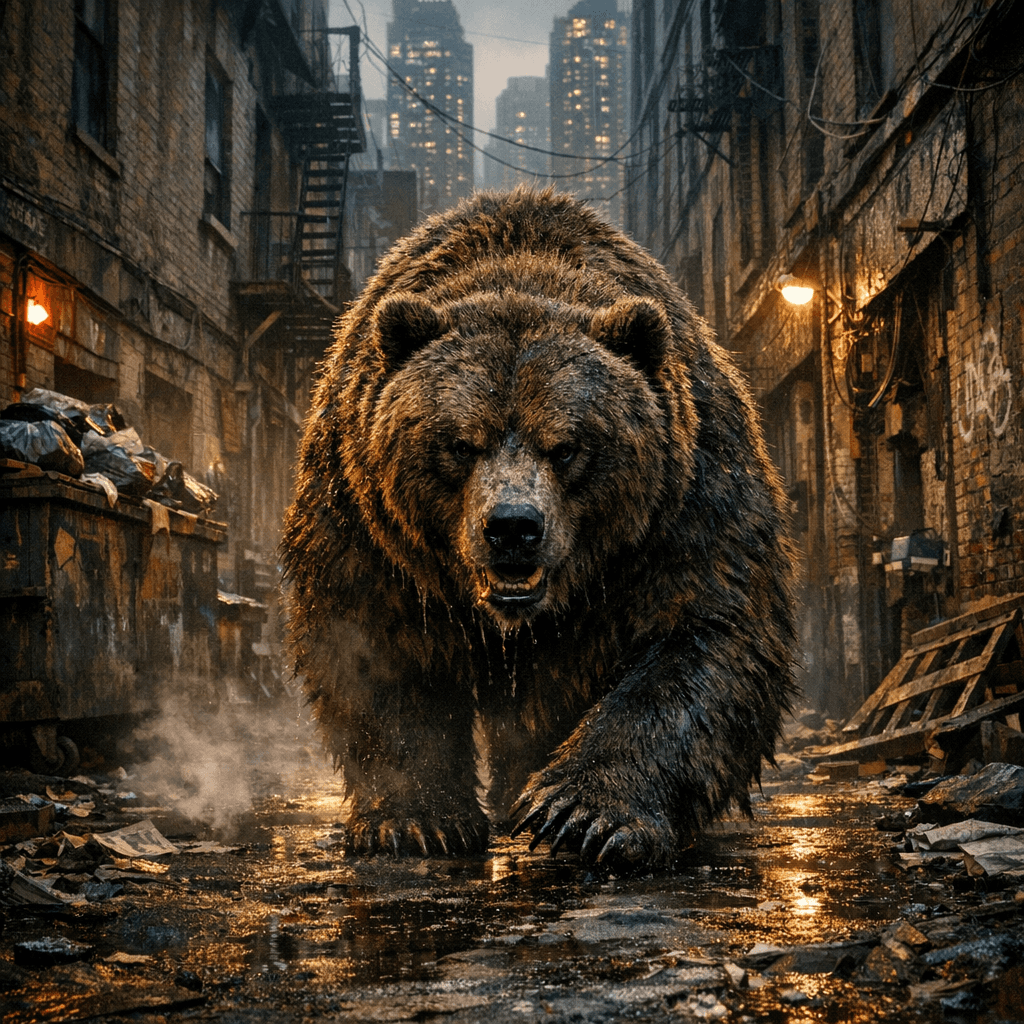 AI generated: bear, wild style. city back street