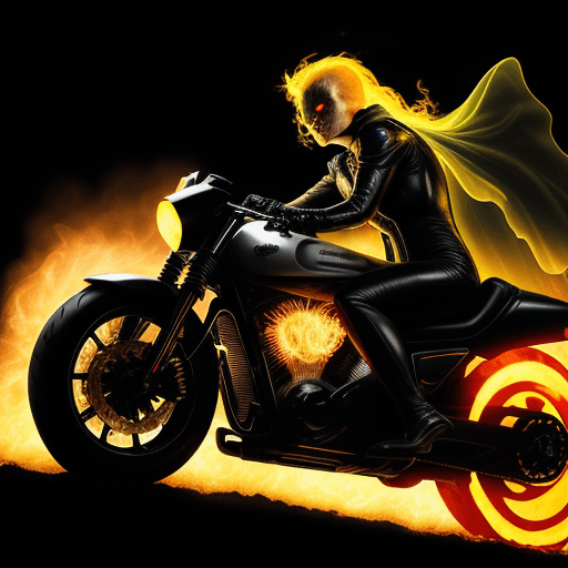AI generated: ((Long exposure photography)) high quality, highly detailed, Ghost Rider, DC Universe, Motorcycle Ca...