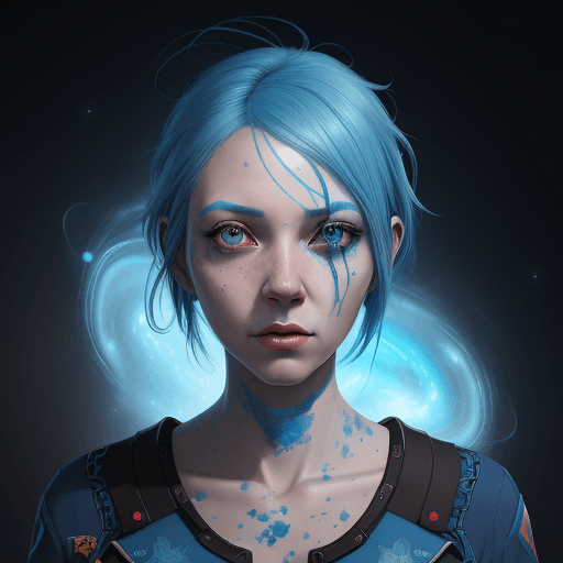AI generated: a painting of a woman with blue hair, a character portrait by Chris LaBrooy, cgsociety, sots art, 2d...