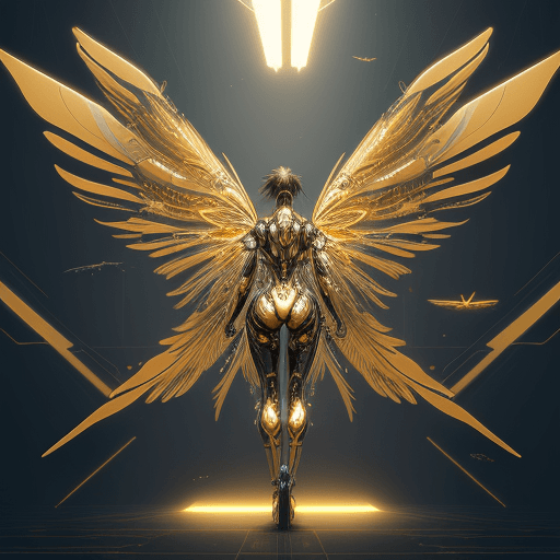 AI generated: beautiful mechanical brilliant gold color texture wings nature future futuristic cyberpunk ai genera...