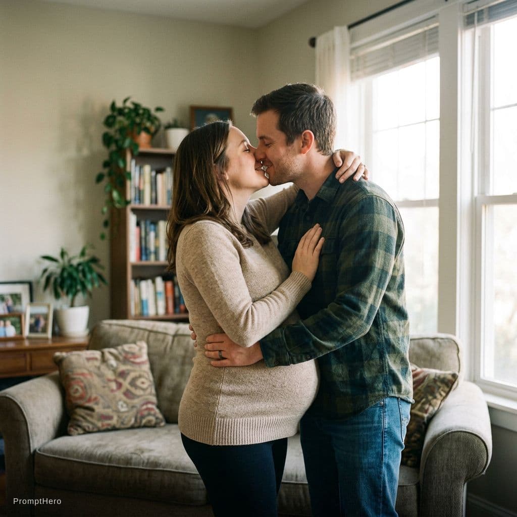 AI generated: This is a nine months pregnant girl. couple who love each other deeply and especially want to expres...