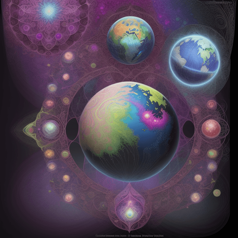 AI generated: Split Duality image of a earth Globe, wave, particle, synth, frequencies, pattern, oscillation. wave...