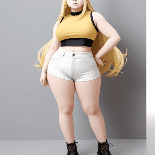 AI generated: modern fat anime girl long blonde hair crop top full body