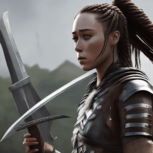 AI generated: Alycia Debnam-Carey as lexa with sword, The 100, tribal warrior leader, hyper realistic, unreal engi...