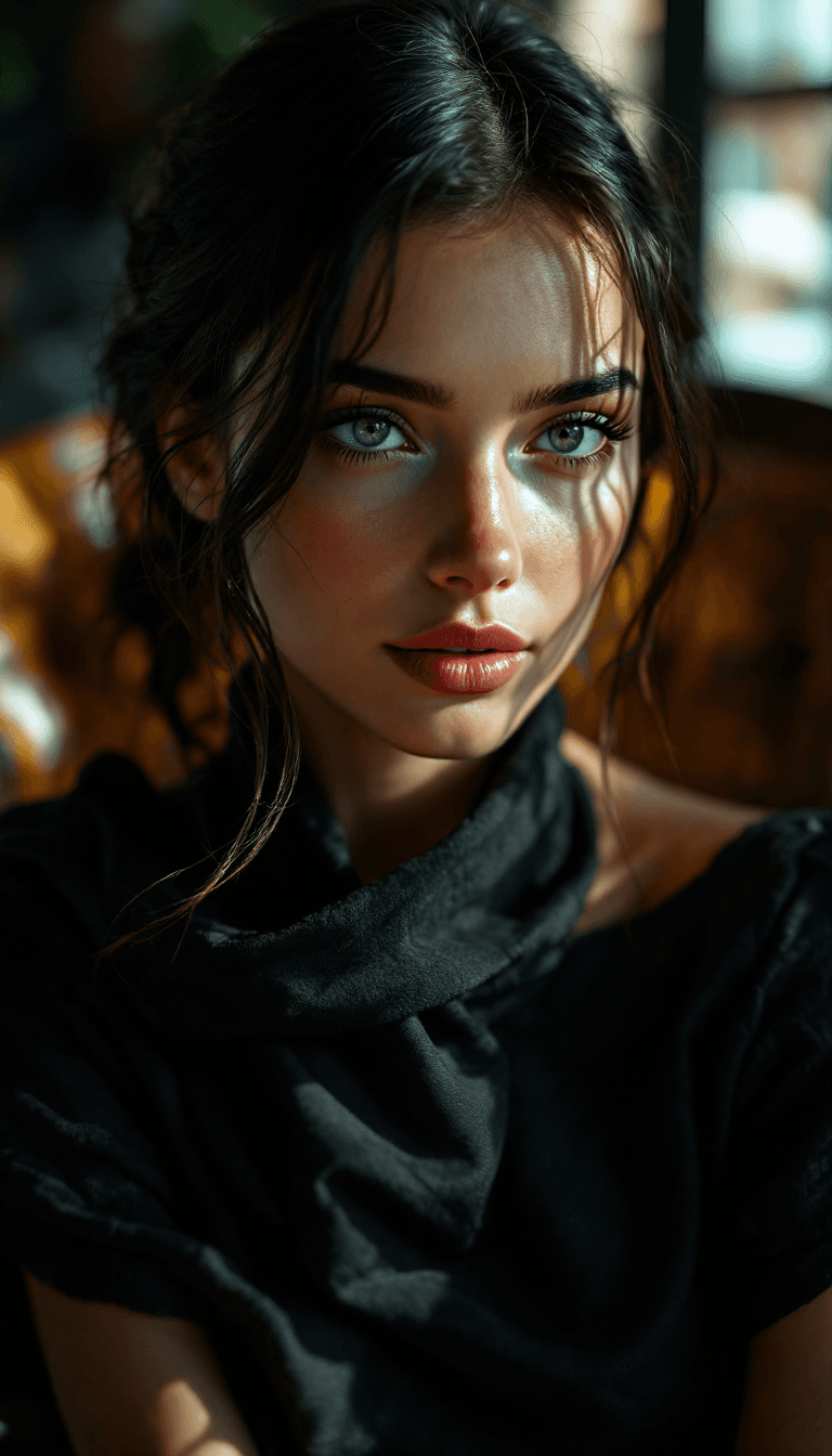AI generated: Cinematic shot, beautiful supermodel wearing , detailed face, organic interior, Cinematic - Shadow -...
