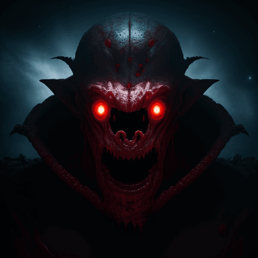AI generated:  high quality foto of a bloody monster from energy, in space,  8k, horror, fear,