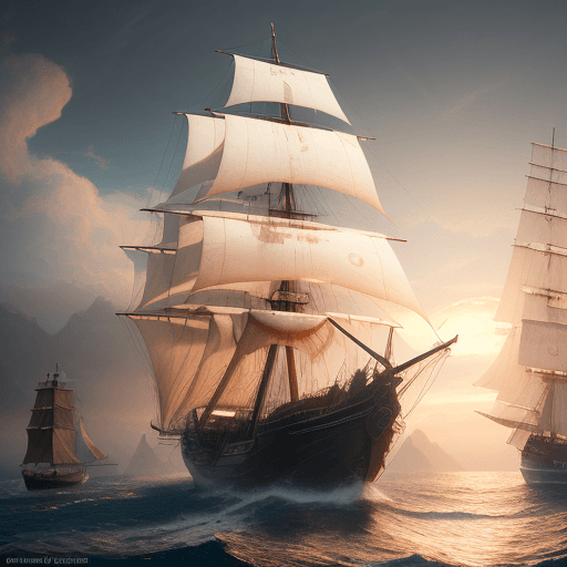 AI generated: Photo of a ultra realistic sailing ship, dramatic light, pale sunrise, cinematic lighting, battered,...