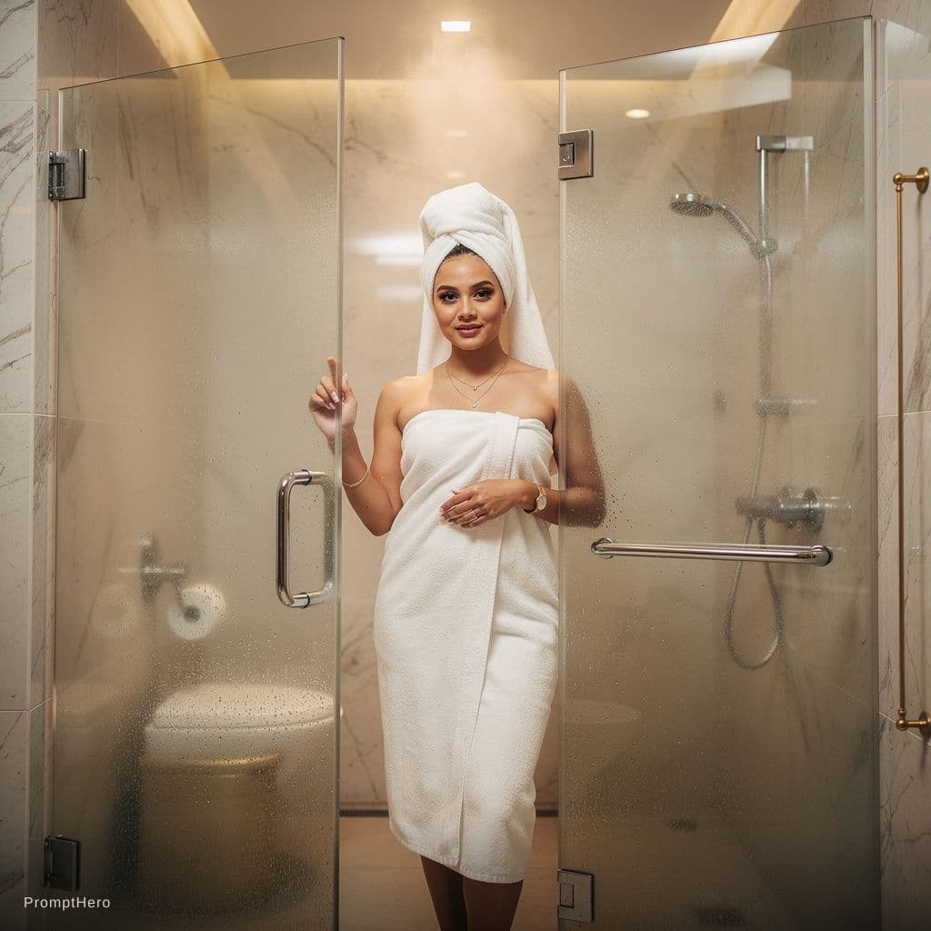 AI generated: Hot girl in bath shover