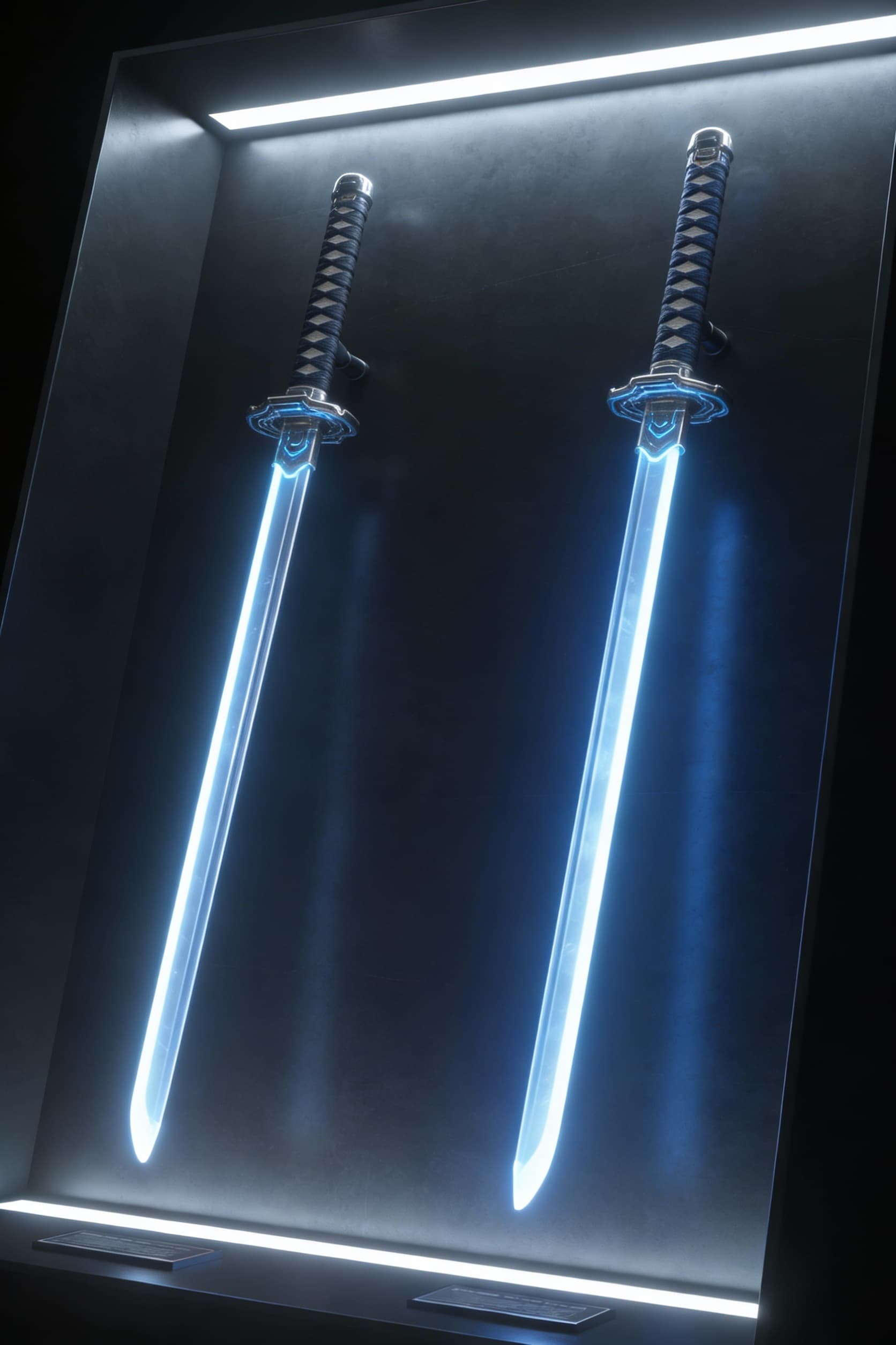 AI generated: Create new Katana energy swords and give a display to showcase the sword's beauty and design. Show i...