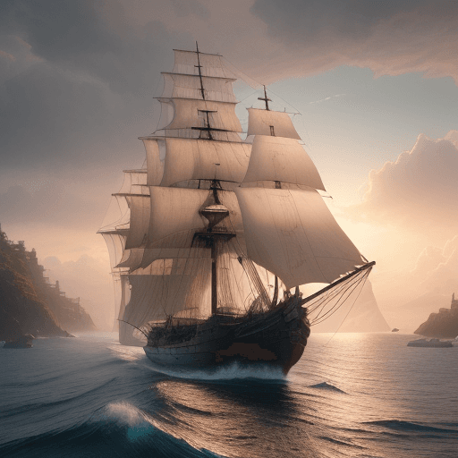 AI generated: Photo of a ultra realistic sailing ship, dramatic light, pale sunrise, cinematic lighting, battered,...