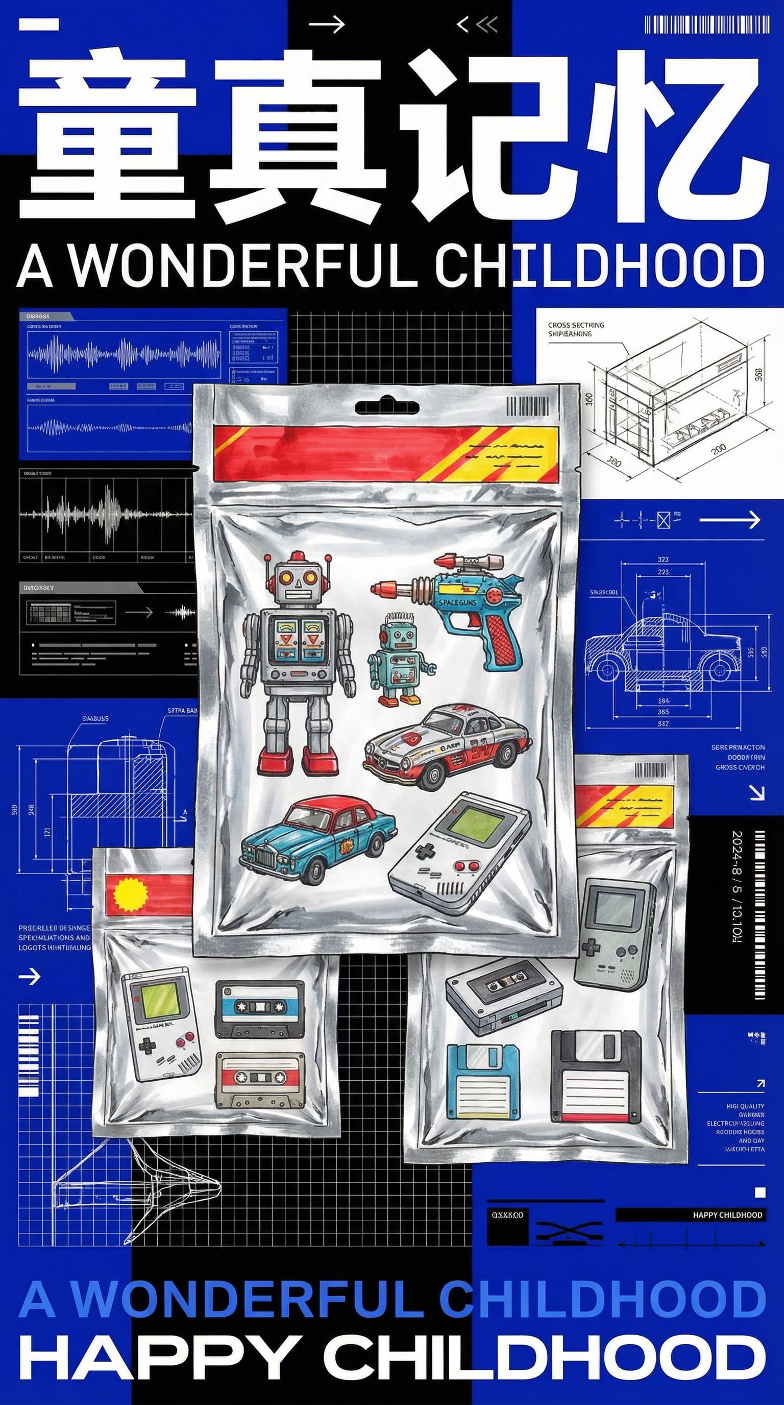 AI generated: A sophisticated graphic design poster, mixed media collage art, Y2K aesthetic, retro-futurism, edito...