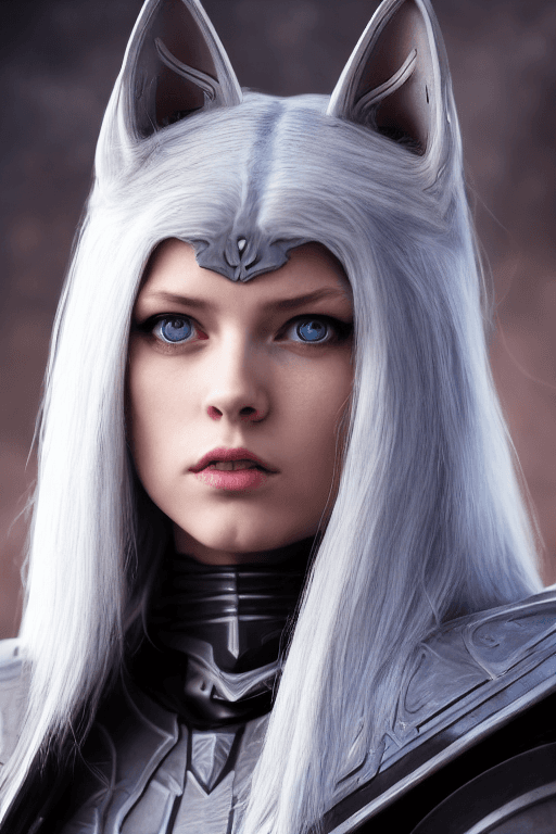 AI generated: very pretty, 18yo female Sith lord from STAR WARS, white hair, cat ears, large grey blue eyes, beaut...