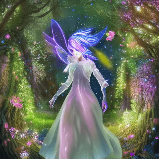 AI generated: Magical Forest scenery, chronomancer(a female), a time-manipulating mage,clean skin, particles of li...