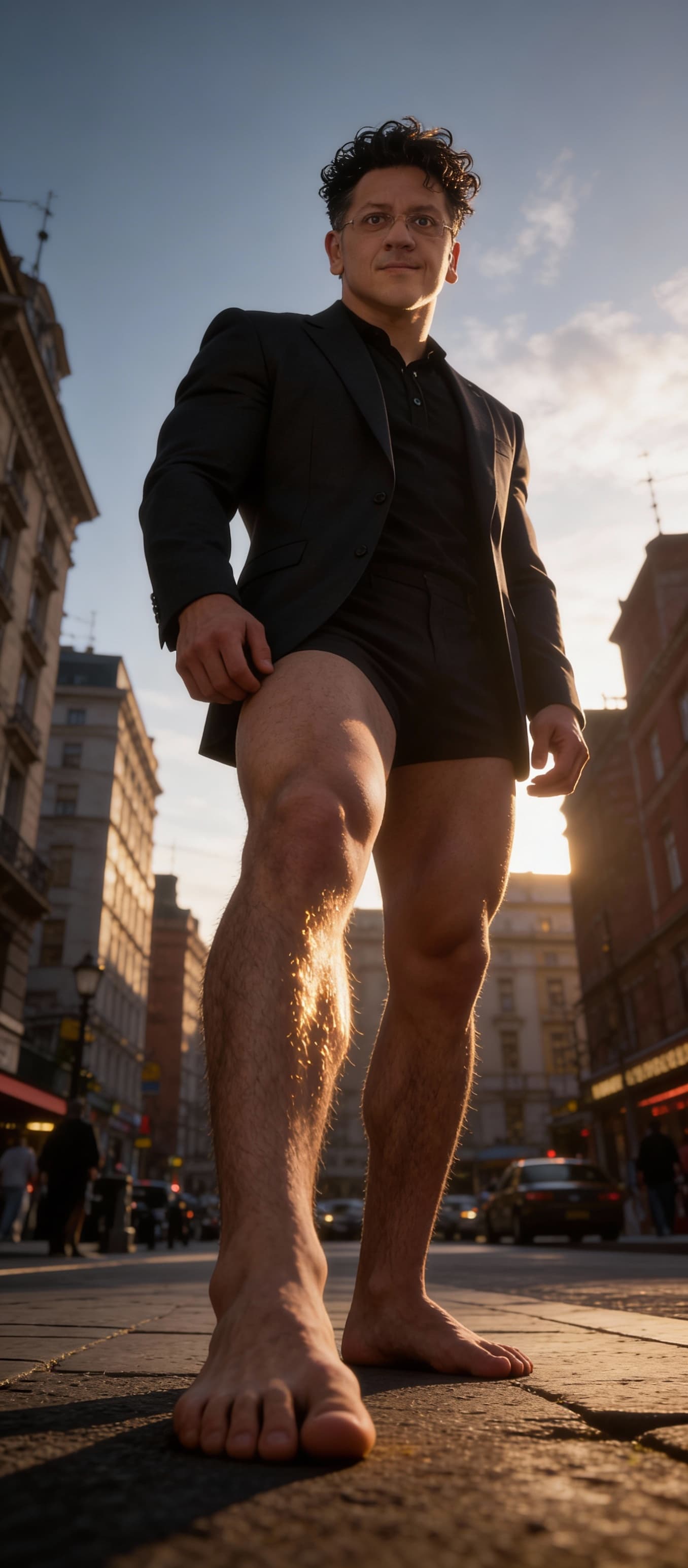 AI generated: Ground - Shot Angle - Looking down at figure from knee level, elegant, handsome, charro, Russian, ma...