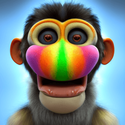 AI generated: very cute fluffy rainbow monkey, symmetrical, hyperrealistic, volumetric lighting, octane render, ve...