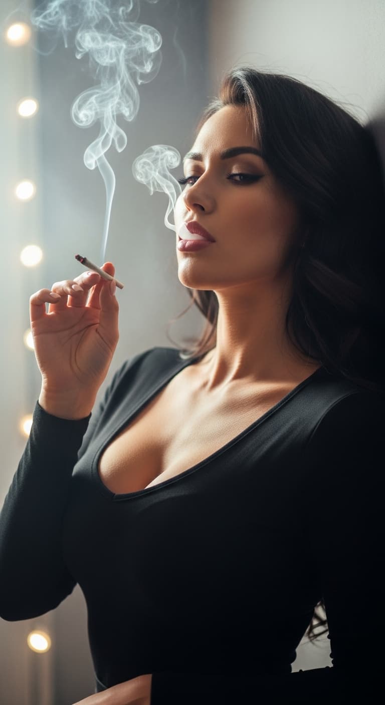 AI generated: a slim attractive woman smoking cannabis