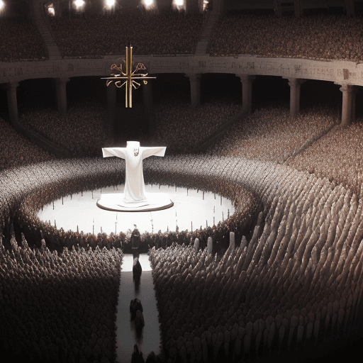 AI generated: crowd bowing to king Jesus Christ
