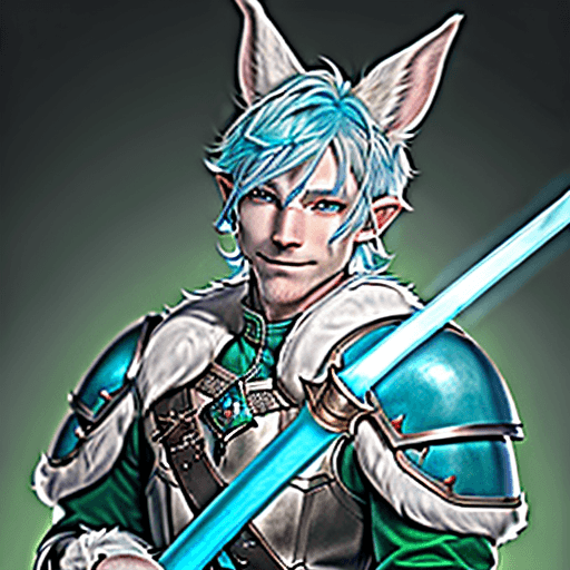 AI generated: male d&d harengon, male dnd rabbitfolk:: white fur with light blue tipped ears, bright blue shoulder...