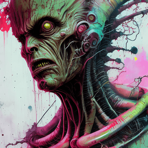 AI generated: Awesome painting of Awe-striking A horrorCore alien by ridley scott, double exposure character, perf...