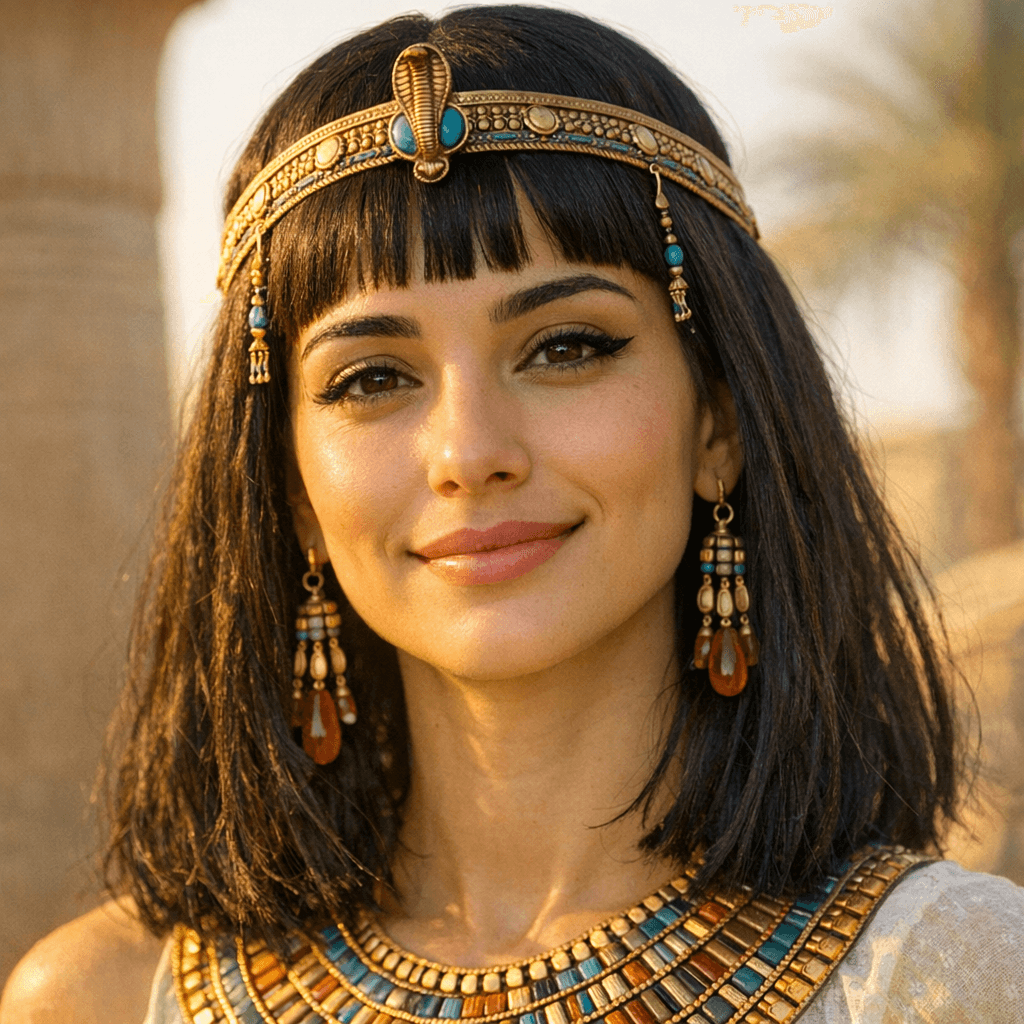 AI generated: A calm smiling Egyptian light skinned female face in the morning