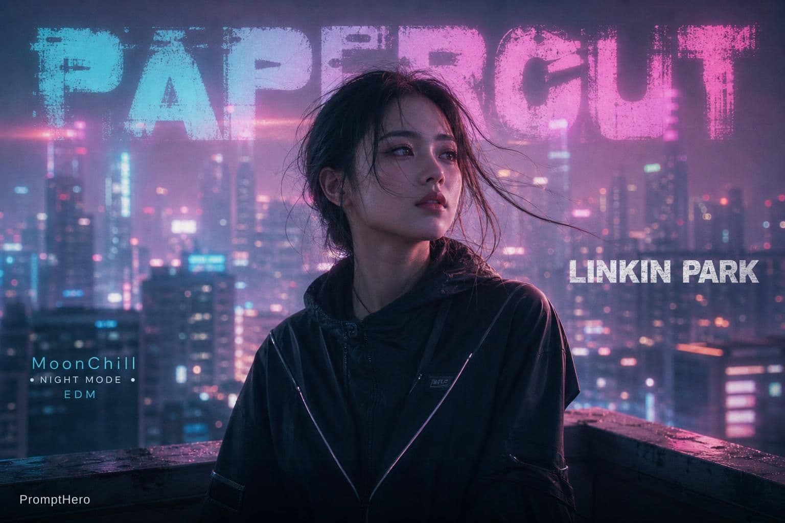 AI generated: { "meta": { "aesthetic_goal": "Ultra Realistic Cinematic Music Cover / Soft Cyberpunk Pastel", "vibe...