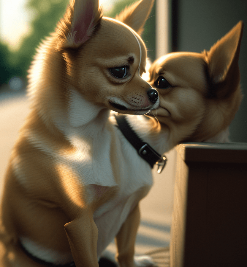 AI generated: hyper realistic photography, portrait of a sweet, cuddly and adorable future punk chihuahua dog, , s...