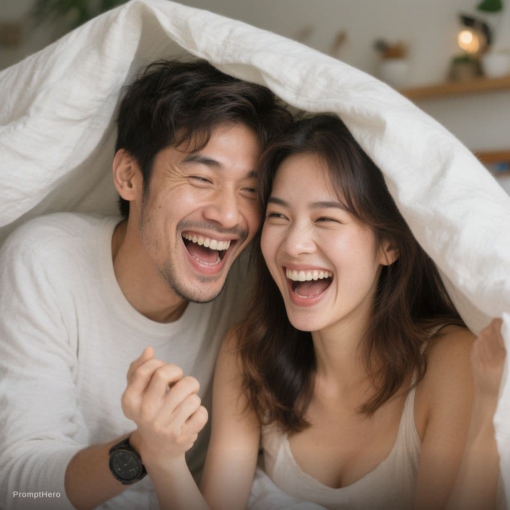 AI generated: Indian couple having fun time under sheets