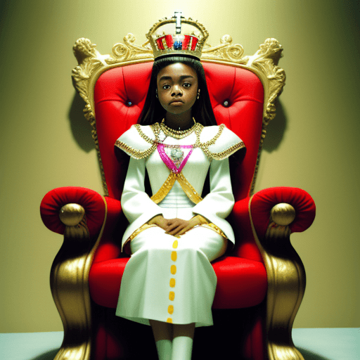AI generated: Kodak disposable photography of young queen sit on her throne, 8k, --ar 3:4